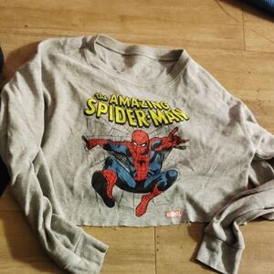 Marvel Spider-Man Gray Cropped long sleeve thermal shirt size s-m rare